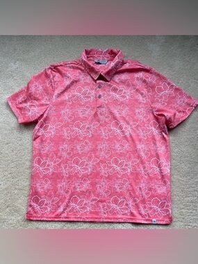 Zeroxposur Men’s Pink Hawaiian Floral Print Golf Polo Shirt - Size XXL - EUC